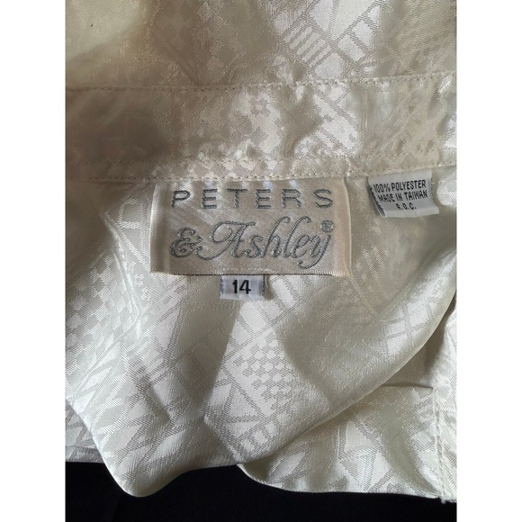 Peters & Ashley Vintage Ivory Geometric Jacquard Button Down Blouse Size 14 - Picture 3 of 3